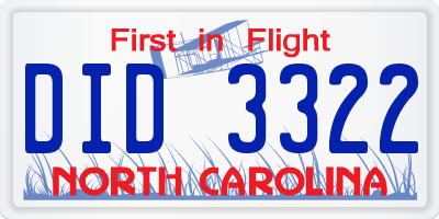 NC license plate DID3322