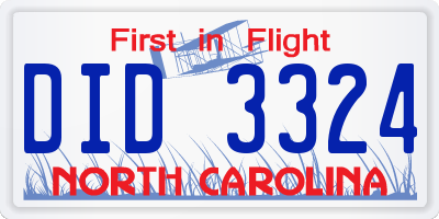 NC license plate DID3324
