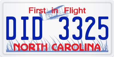 NC license plate DID3325