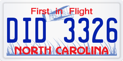 NC license plate DID3326