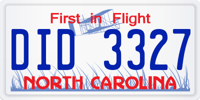 NC license plate DID3327