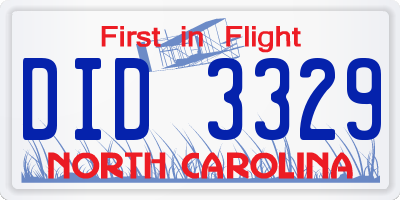 NC license plate DID3329