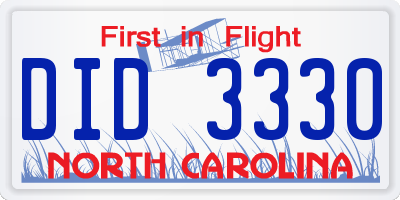 NC license plate DID3330
