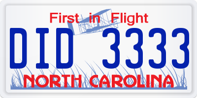 NC license plate DID3333