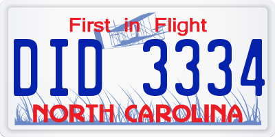 NC license plate DID3334