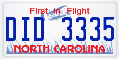 NC license plate DID3335