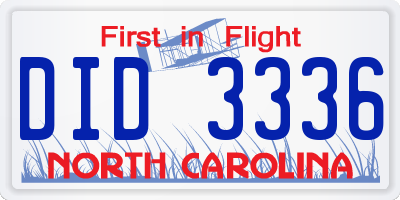 NC license plate DID3336