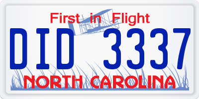 NC license plate DID3337