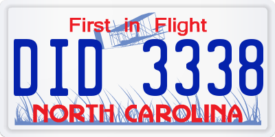 NC license plate DID3338