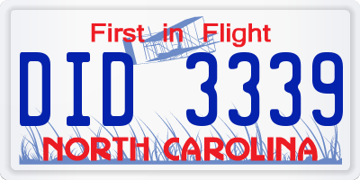 NC license plate DID3339