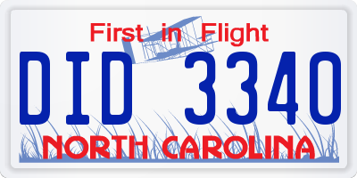 NC license plate DID3340