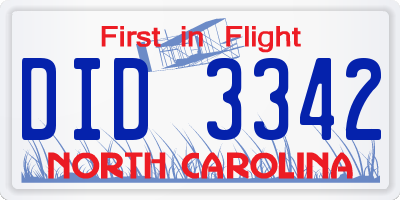 NC license plate DID3342