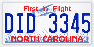 NC license plate DID3345