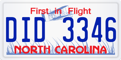 NC license plate DID3346