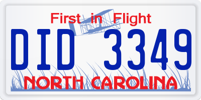 NC license plate DID3349