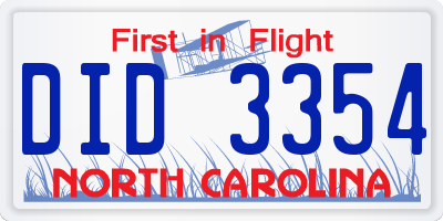 NC license plate DID3354
