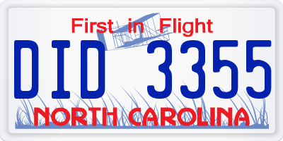 NC license plate DID3355