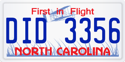 NC license plate DID3356