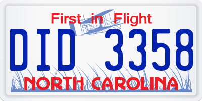 NC license plate DID3358