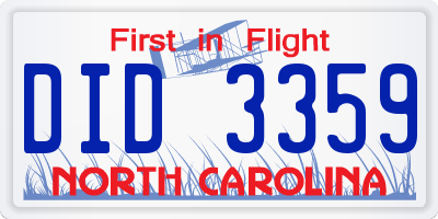NC license plate DID3359