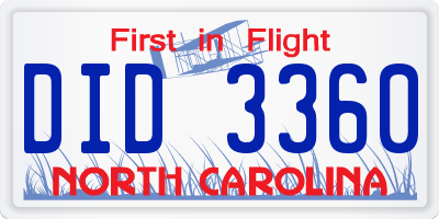NC license plate DID3360