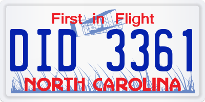 NC license plate DID3361