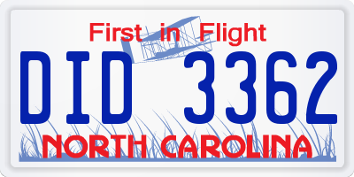 NC license plate DID3362