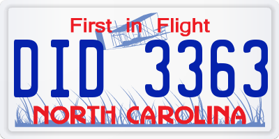 NC license plate DID3363