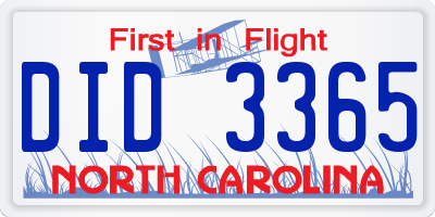 NC license plate DID3365