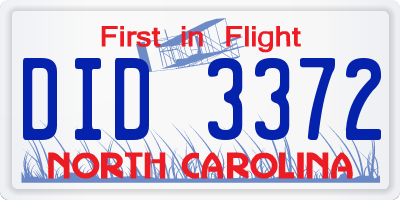 NC license plate DID3372