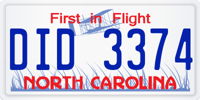 NC license plate DID3374