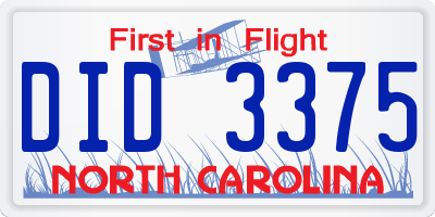 NC license plate DID3375