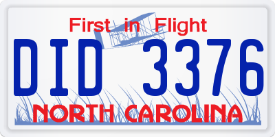 NC license plate DID3376