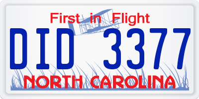 NC license plate DID3377