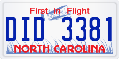 NC license plate DID3381
