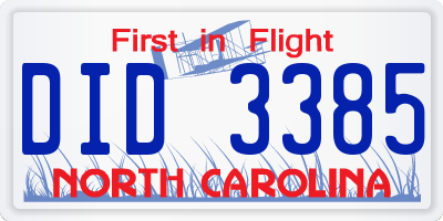 NC license plate DID3385