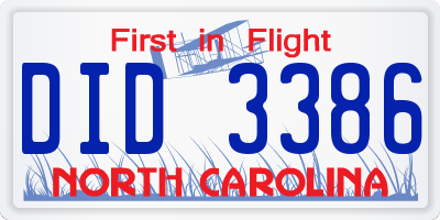 NC license plate DID3386