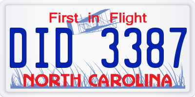 NC license plate DID3387
