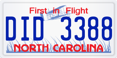 NC license plate DID3388