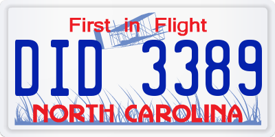 NC license plate DID3389