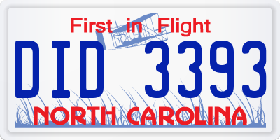 NC license plate DID3393