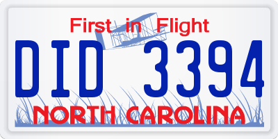 NC license plate DID3394