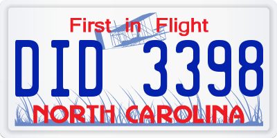 NC license plate DID3398