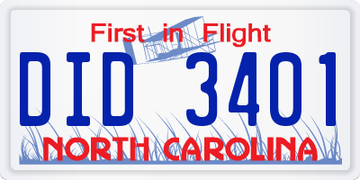 NC license plate DID3401