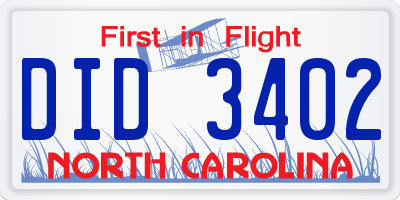 NC license plate DID3402