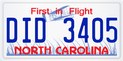 NC license plate DID3405