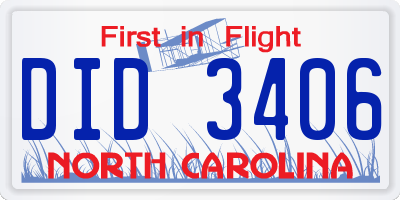 NC license plate DID3406