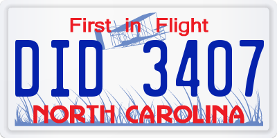 NC license plate DID3407
