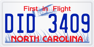 NC license plate DID3409