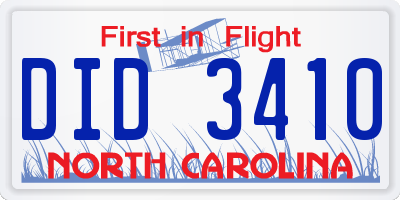 NC license plate DID3410